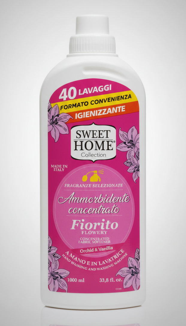Sweet Home Collection Ammorbidente Concentrato Fiorito 1000ml | 40 Lavaggi | Dermatologicamente Testato | Made in Italy | Profumo di Bouquet Floreale Persistente | Tessuti Morbidi e Facili da Stirare