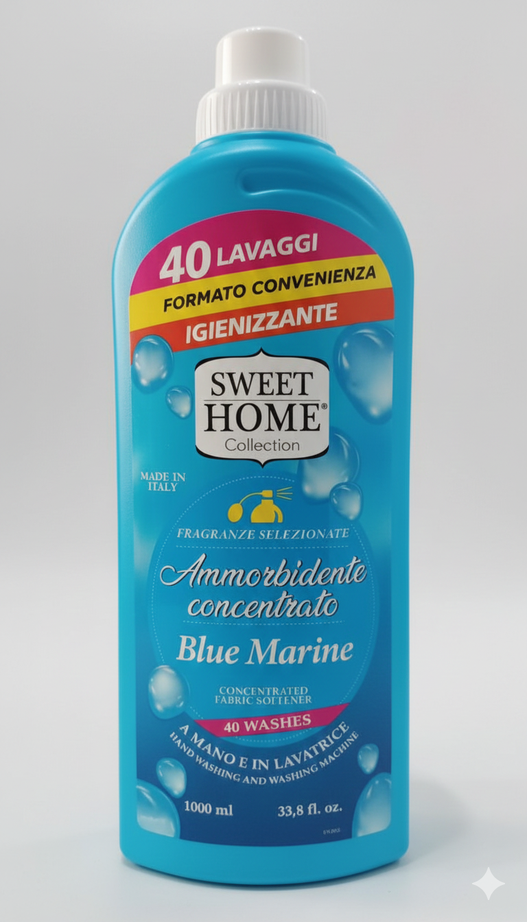 Sweet Home Collection Ammorbidente Concentrato Blue Marine 1000 ml | 40 Lavaggi | Azione Igienizzante | Profumo di Lunga Durata | Dermatologicamente Testato | Made in Italy