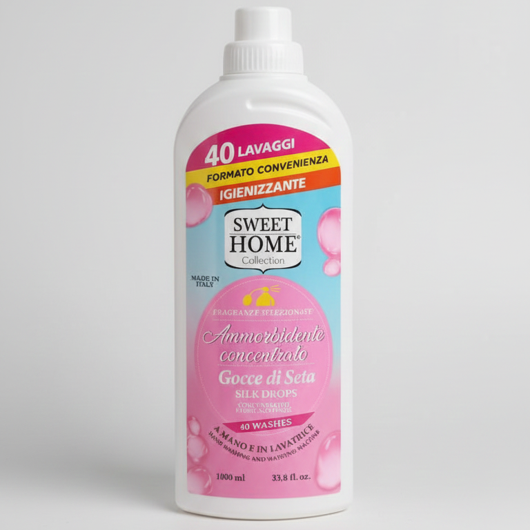 Sweet Home Collection Ammorbidente Concentrato Gocce di Seta 1000 ml | Azione Igienizzante | Effetto Seta sulle Fibre | 40 Lavaggi | Dermatologicamente Testato | Made in Italy