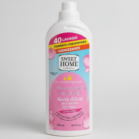 Sweet Home Collection Ammorbidente Concentrato Gocce di Seta 1000 ml | Azione Igienizzante | Effetto Seta sulle Fibre | 40 Lavaggi | Dermatologicamente Testato | Made in Italy