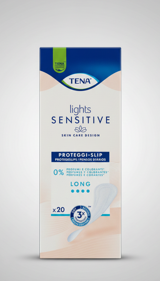 TENA Lights Sensitive Long 20pz | Proteggi-Slip Ipoallergenico | 0% Profumi e Coloranti | Tripla Protezione
