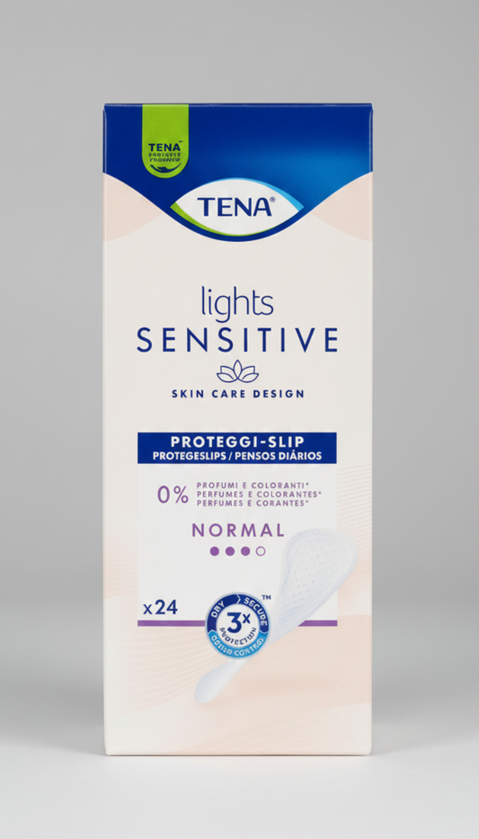 TENA Lights Sensitive Proteggi-Slip Normal 20 Pezzi | Per Perdite Urinarie Leggere | 0% Profumi e Coloranti per Pelli Sensibili | Tripla Protezione Odori, Perdite e Umidità