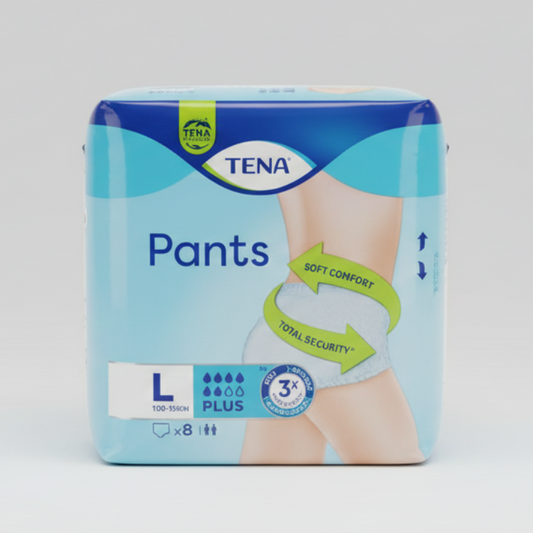 TENA Pants Plus Protect+ Taglia L 8 Pezzi | Mutandine Assorbenti Unisex per Incontinenza Moderata e Abbondante | Vita 100-135 cm