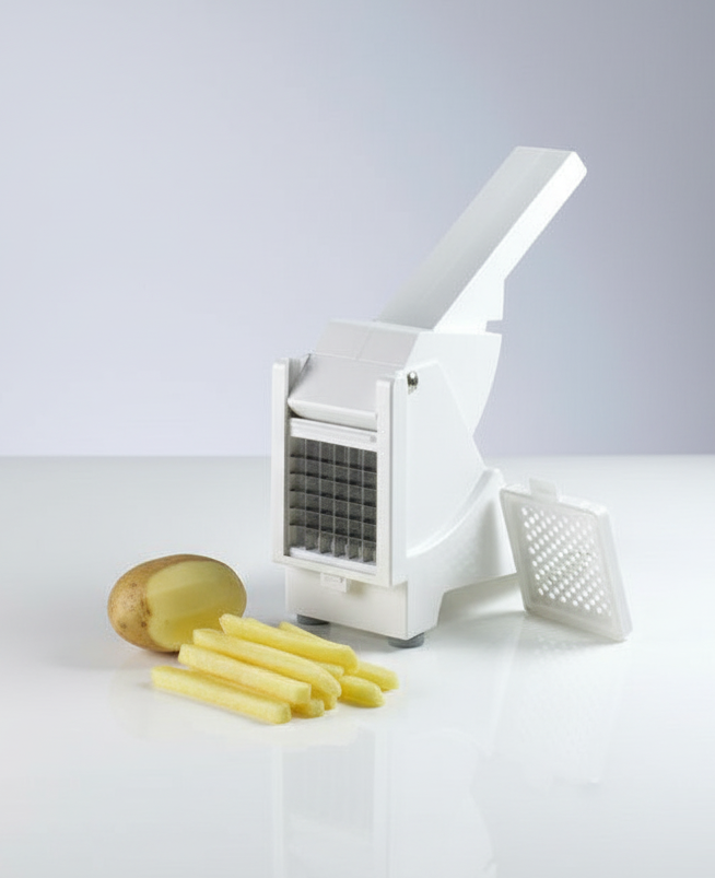 Tagliapatate a Leva Valentini Potato-Chipper ART 70, utensile manuale per tagliare le patate in modo uniforme e preparare facilmente patatine fritte dalla forma regolare.