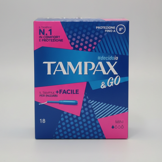 Tampax &go Mini 18 Pezzi | Tamponi Interni con Applicatore per Flussi Molto Leggeri | Protezione Fino a 8 Ore | Cordino di Sicurezza Anti-Perdita | 1 Goccia