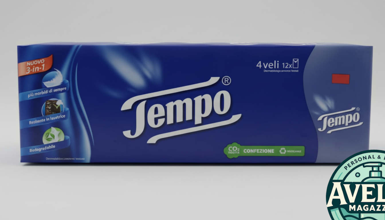 Tempo Fazzoletti Classic 12x9 | 4 Veli Ultra Morbidi e Resistenti | Fazzoletti Biodegradabili Resistenti in Lavatrice | Dermatologicamente Testati