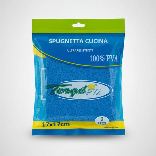 Spugnetta cucina Terge in PVA ultraresistente e super assorbente, ideale per asciugare e pulire superfici senza aloni e senza graffi su acciaio, ceramica e induzione.