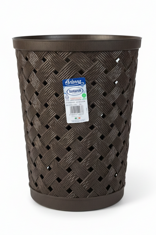Tontarelli Cestino Gettacarte Linea Arianna Wenghe – Design a Trama Intrecciata – Diametro 25,6 x H 34 cm