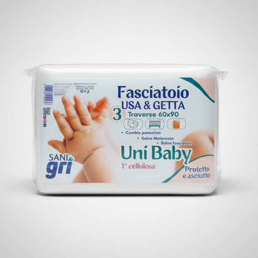 saniGRI Uni Baby Traverse Fasciatoio 60x90 cm | 3 Pezzi | Tappetini Assorbenti Usa & Getta per Cambio Pannolino e Materasso | In Cellulosa Morbida e Impermeabile