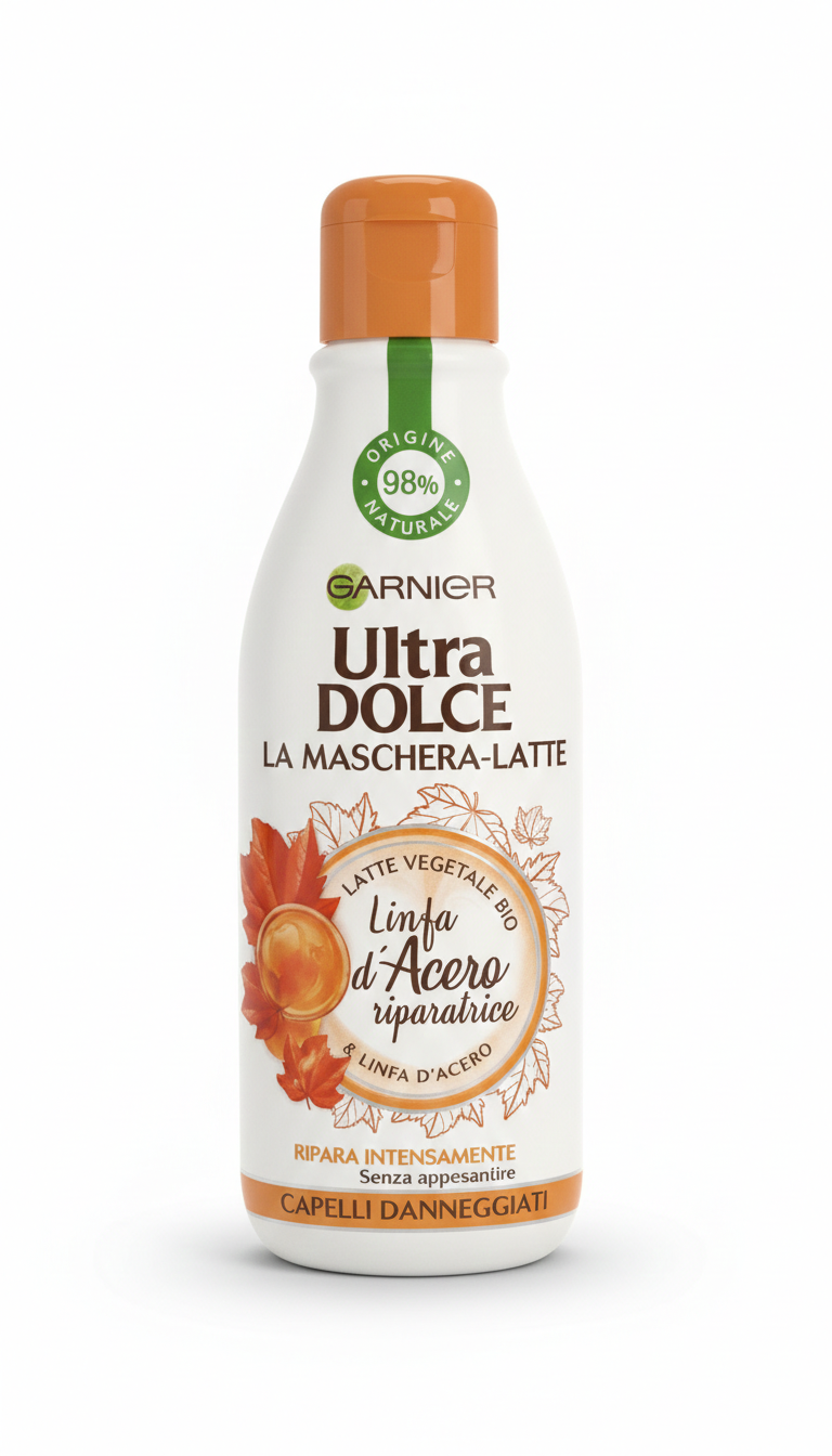 Garnier Ultra Dolce Maschera-Latte Riparatrice Linfa d'Acero 250ml – Capelli Danneggiati – 98% Origine Naturale