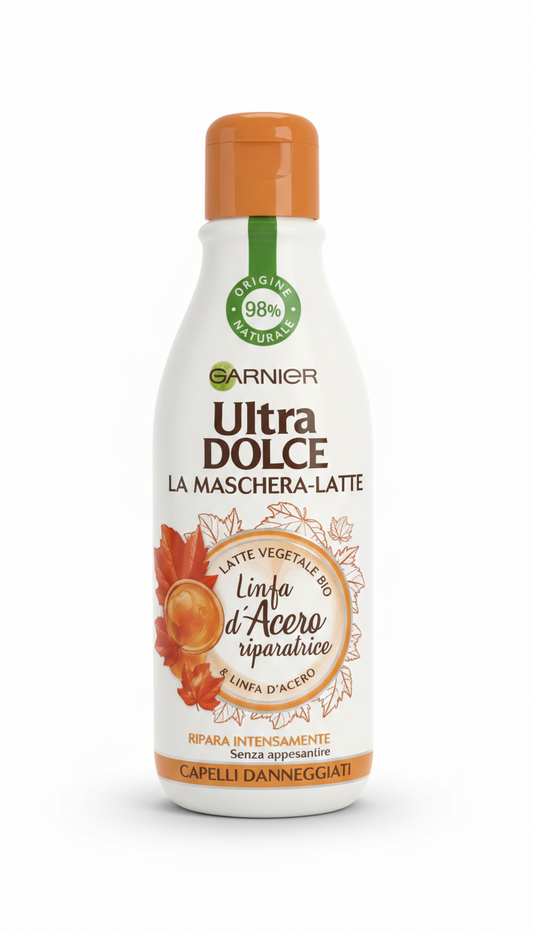 Garnier Ultra Dolce Maschera-Latte Riparatrice Linfa d'Acero 250ml – Capelli Danneggiati – 98% Origine Naturale