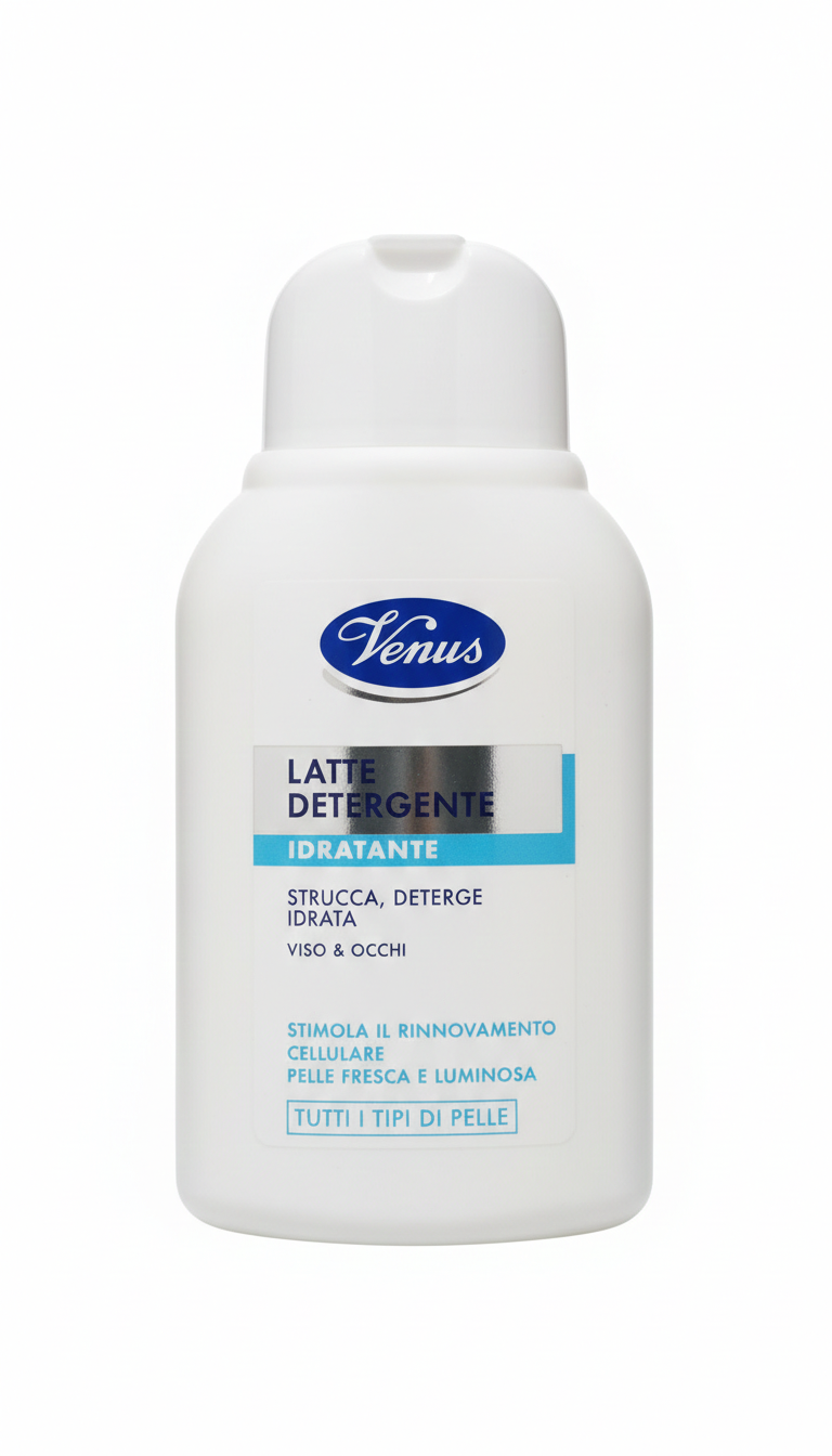 Venus Latte Detergente Idratante 200ml | Per Tutti i Tipi di Pelle | Strucca, Deterge e Idrata Viso e Occhi | Con Vitamine della Frutta per Pelle Fresca e Luminosa
