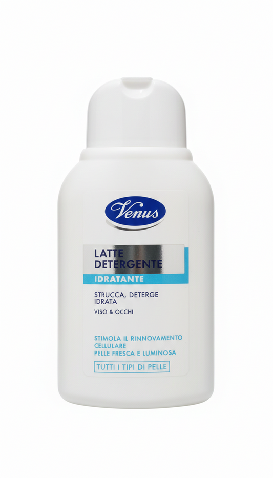 Venus Latte Detergente Idratante 200ml | Per Tutti i Tipi di Pelle | Strucca, Deterge e Idrata Viso e Occhi | Con Vitamine della Frutta per Pelle Fresca e Luminosa