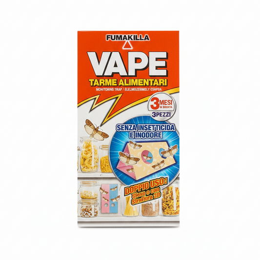 Vape Casa | Trappola per il Monitoraggio delle Tarme Alimentari | Confezione da 3 Fogli Adesivi | Senza Insetticida e Inodore | Efficacia 2 Mesi per Trappola | Per Dispense e Credenze