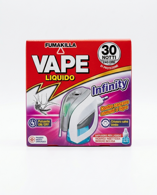 Vape Liquido Infinity Fumakilla diffusore elettrico con ricarica inodore 15 ml, protezione antizanzare fino a 30 notti.