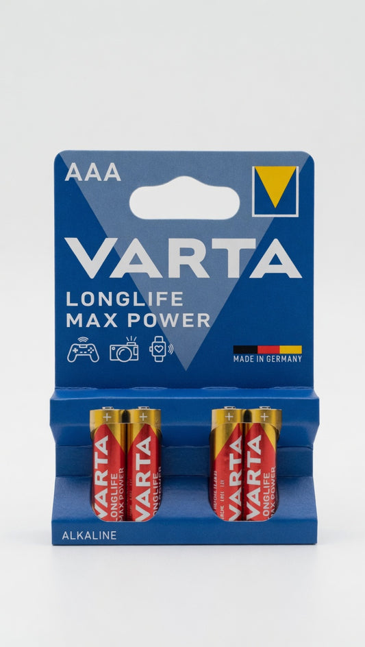 Varta Longlife Max Power AAA Ministilo LR03 | Confezione da 4 Batterie Alcaline High-Tech | Made in Germany | Massima Precisione per Dispositivi Digitali