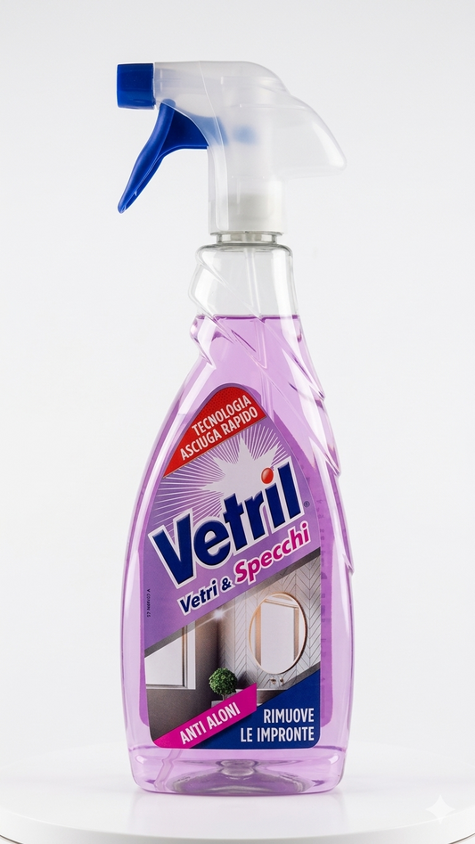 Vetril Vetri e Specchi Spray 650ml | Detergente Professionale Antialoni | Formula Asciugatura Rapida senza Risciacquo | Brillantezza Immediata