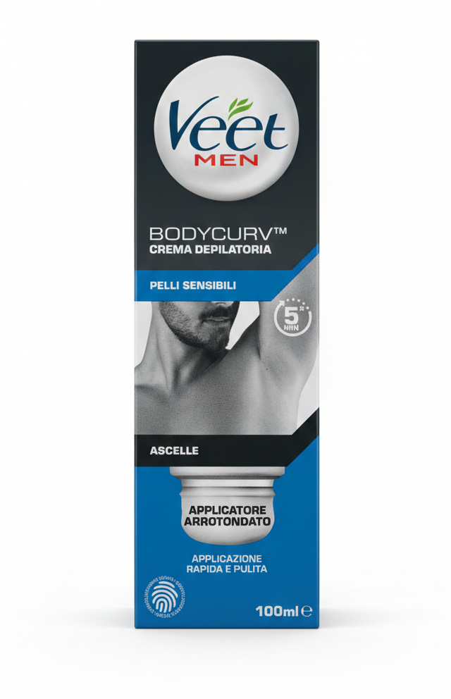 Veet Men Crema Depilatoria Ascelle 100ml – Pelli Sensibili – Tecnologia Silk & Fresh™ – Applicazione Rapida 5 Minuti