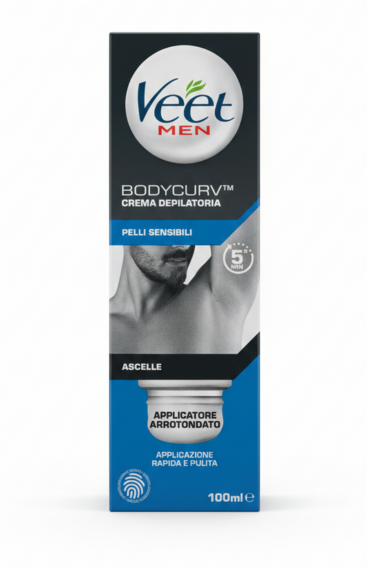 Veet Men Crema Depilatoria Ascelle 100ml – Pelli Sensibili – Tecnologia Silk & Fresh™ – Applicazione Rapida 5 Minuti