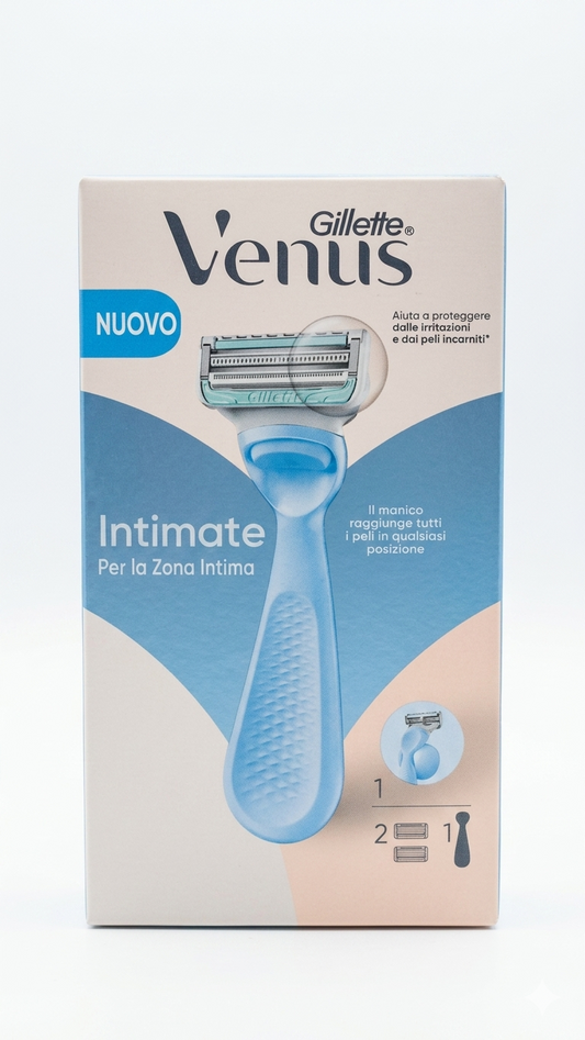 Gillette Venus INTIMATE Rasoio + 2 Ricambi | Protezione Contro le Irritazioni | Per Zone Intime e Pelli Sensibili | Nuovo Design Ergonomico