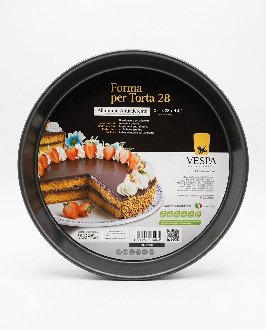 Vespa Forma per Torta 28 cm in Alluminio Antiaderente – Tortiera Professionale per Dolci – Altezza 4,2 cm – Made in Italy