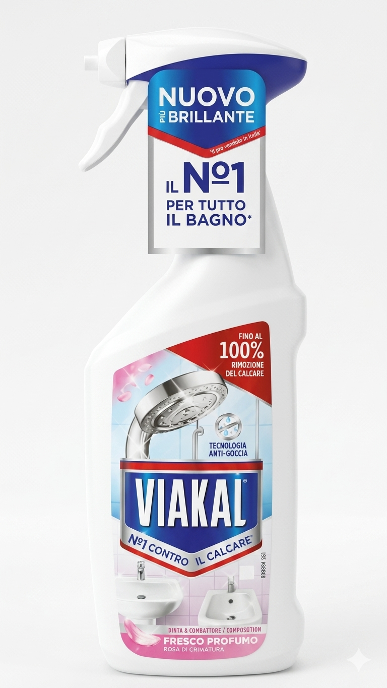 Viakal Anticalcare Spray Fresco Profumo Rosa di Primavera 470ml – Tecnologia Antigoccia per Bagno e Cucina