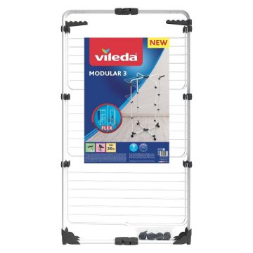 Vileda Modular 3 Stendibiancheria a Torre 30m | 6 Ripiani Modulabili e Richiudibili | Struttura Salvaspazio con Ruote per Box Doccia