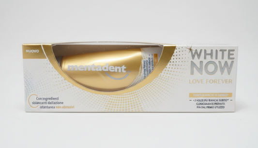 Mentadent White Now Love Forever 75ml – Dentifricio Sbiancante Doppia Azione – Tecnologia Blue Light – Denti Più Bianchi Subito e Rimozione Macchie