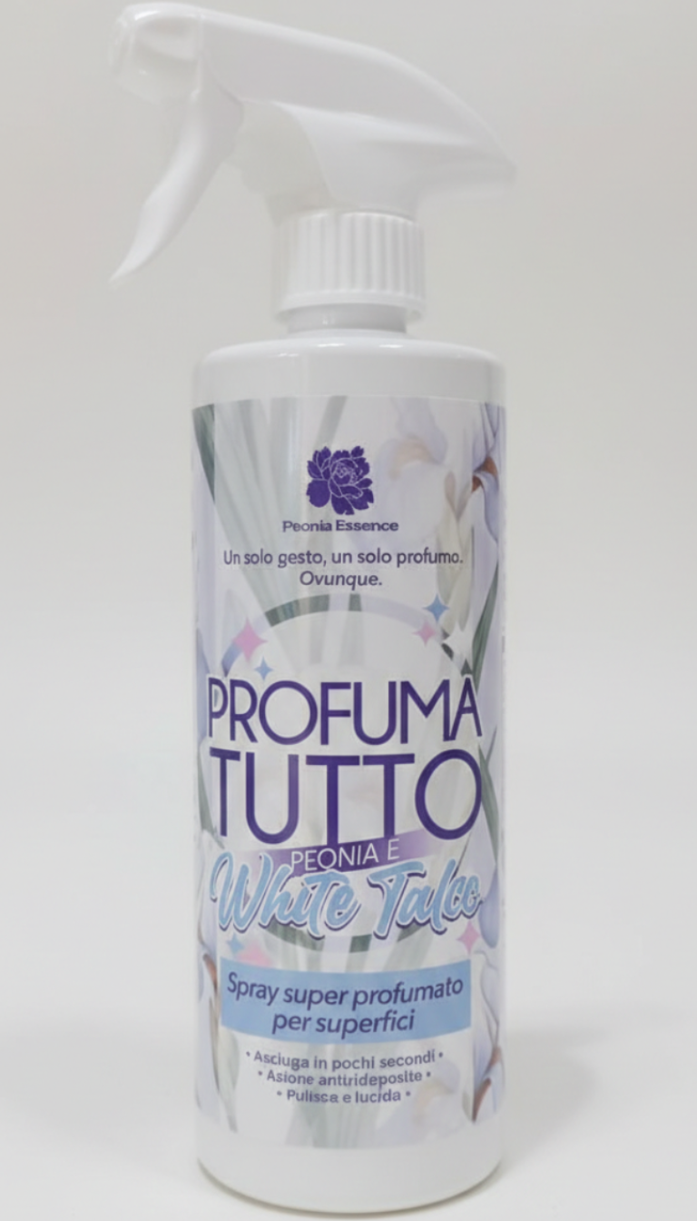 Peonia Essence Profumatutto Spray 480ml – Pulitore Multiuso Profumato per Superfici e Tessuti ad Asciugatura Rapida – Disponibile in 6 Fragranze