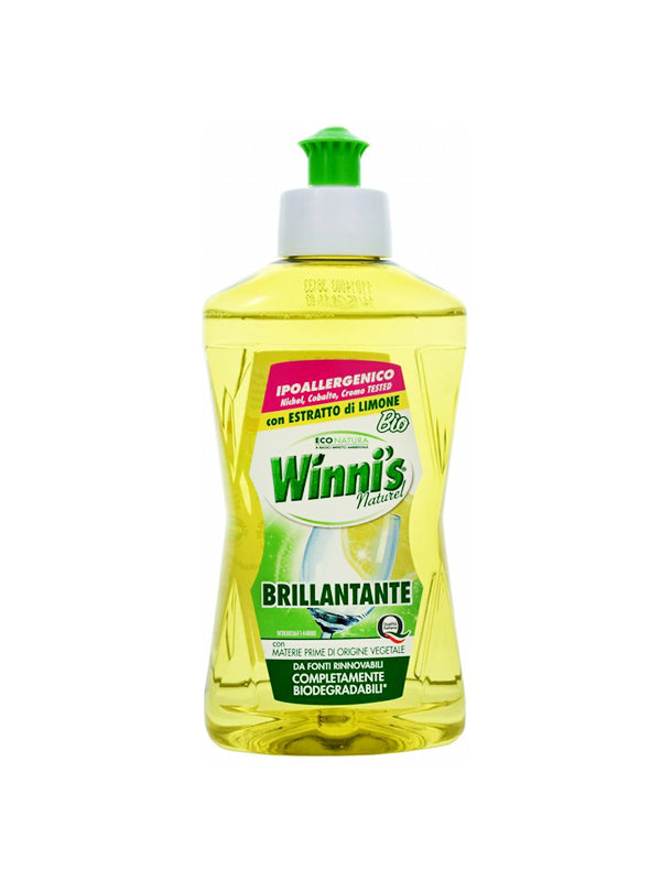 Winni's Naturel Brillantante Lavastoviglie 250ml | Anti-Calcare e Anti-Macchia | Lucentezza Stoviglie Perfetta | Ipoallergenico & Vegan Ok | Con Estratto di Limone Bio