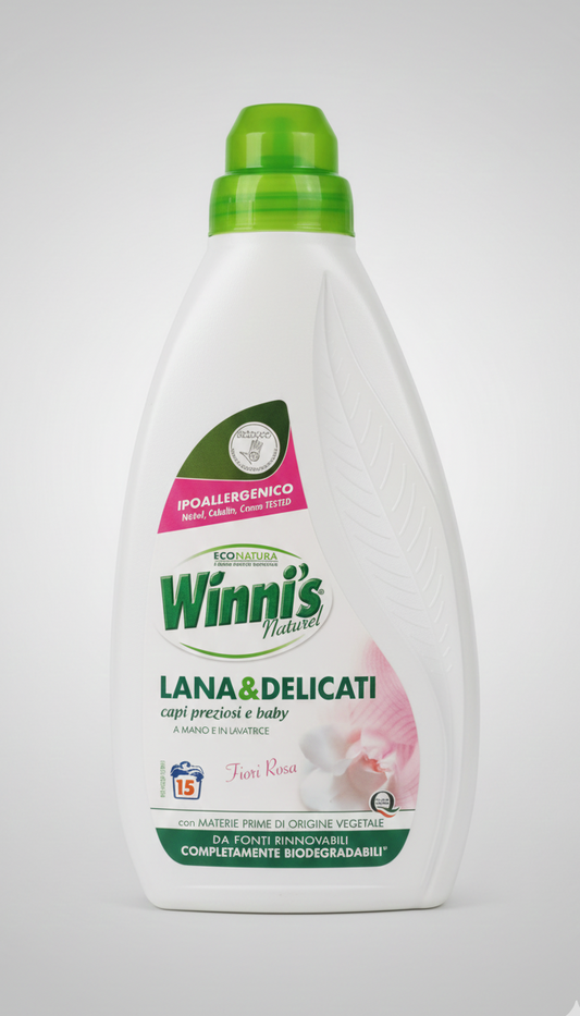Winni’s Naturel | Detersivo Lana e Delicati | Fiori Rosa | 750 ml | Formula Ipoallergenica e Vegetale | Protezione Fibre Pregiate | Rispetta la Pelle e l'Ambiente | Biodegradabile