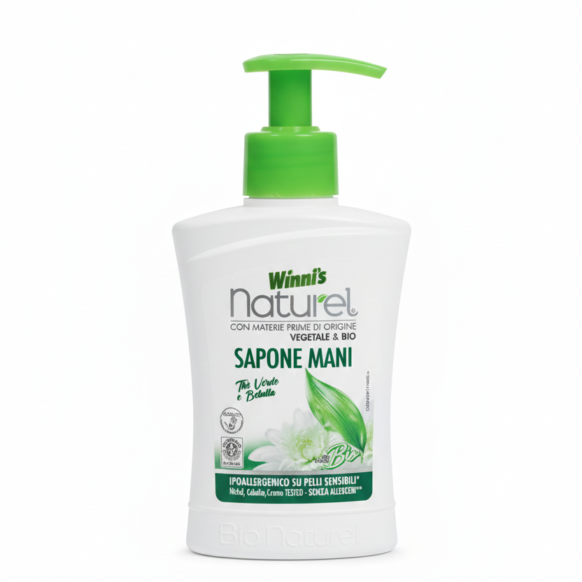 Winni's Naturel Sapone Mani Liquido 250ml | Estratti Bio di Tè Verde e Betulla | Eco Bio Cosmesi Certificato ICEA | Ipoallergenico e VeganOK
