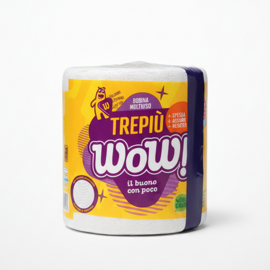 WoW! Bobina Asciugatutto Multiuso 500 Strappi Extra-Lunghi (23cm) | 100% Cellulosa 2 Veli | Uso Alimentare | Confezione 60% Plastica Riciclata