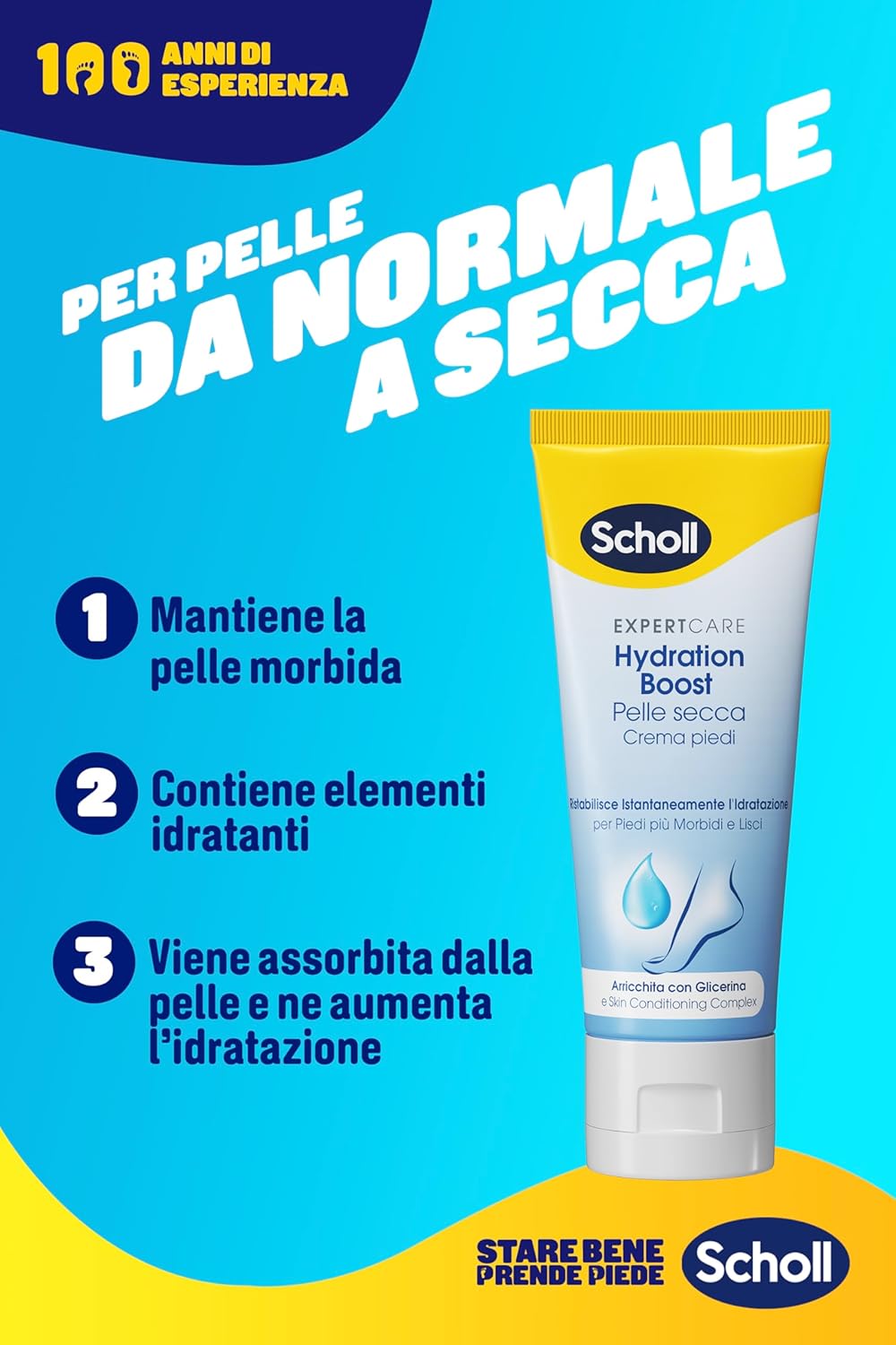 Scholl ExpertCare Hydration Boost Crema Piedi Idratante Quotidiana 75ml Glicerina – Effetto Morbidezza Immediato contro la Pelle Secca
