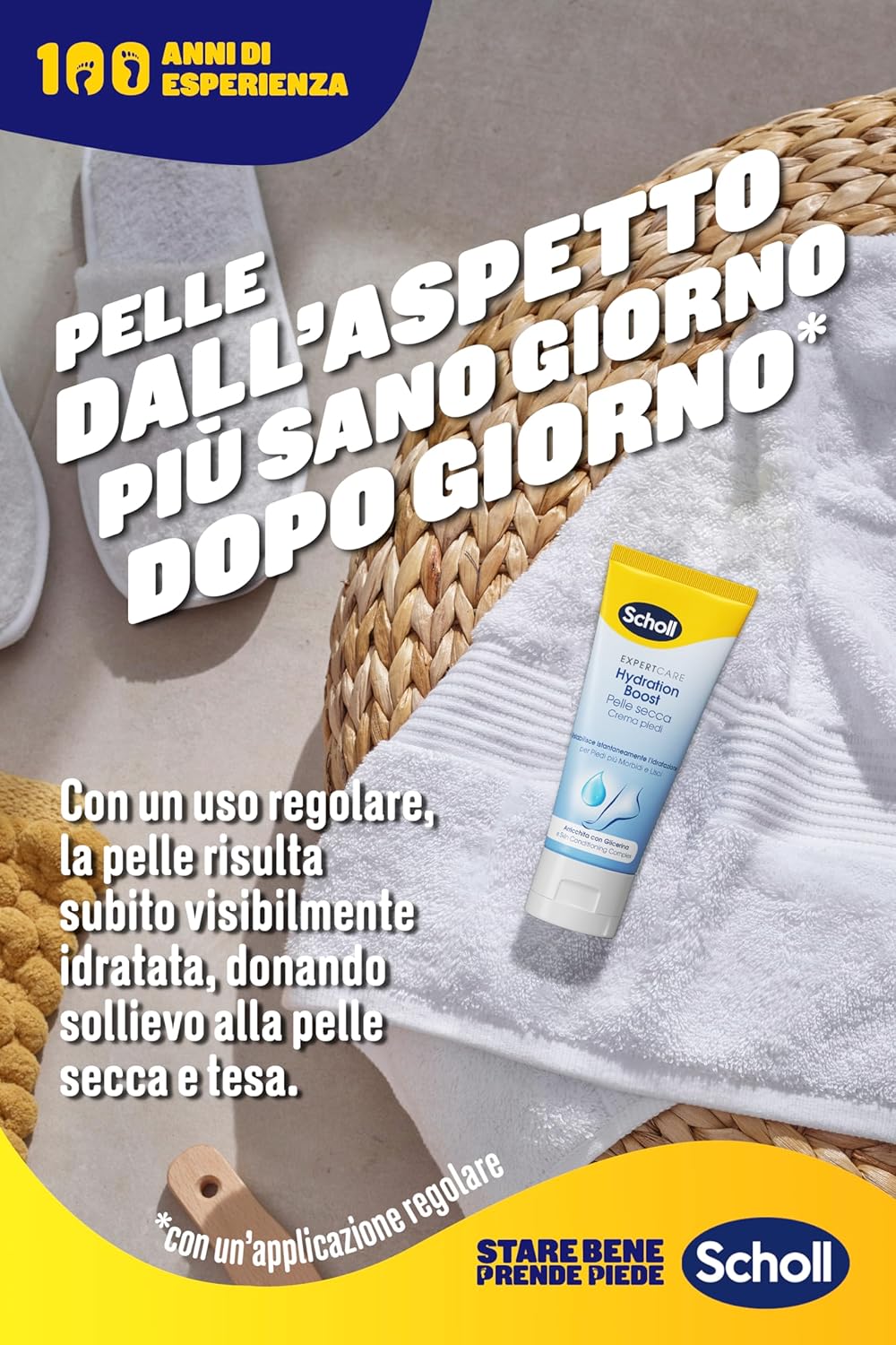 Scholl ExpertCare Hydration Boost Crema Piedi Idratante Quotidiana 75ml Glicerina – Effetto Morbidezza Immediato contro la Pelle Secca