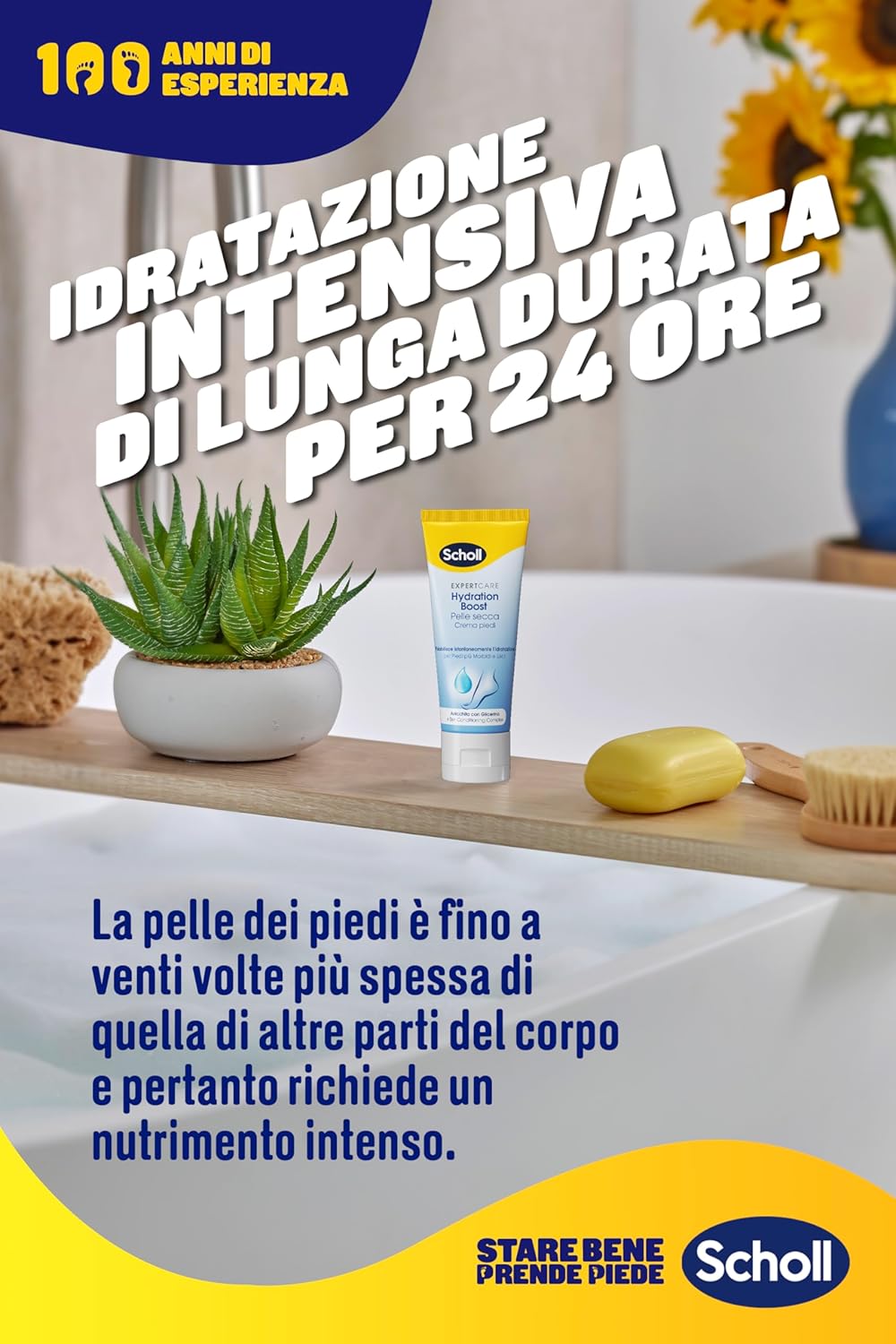 Scholl ExpertCare Hydration Boost Crema Piedi Idratante Quotidiana 75ml Glicerina – Effetto Morbidezza Immediato contro la Pelle Secca