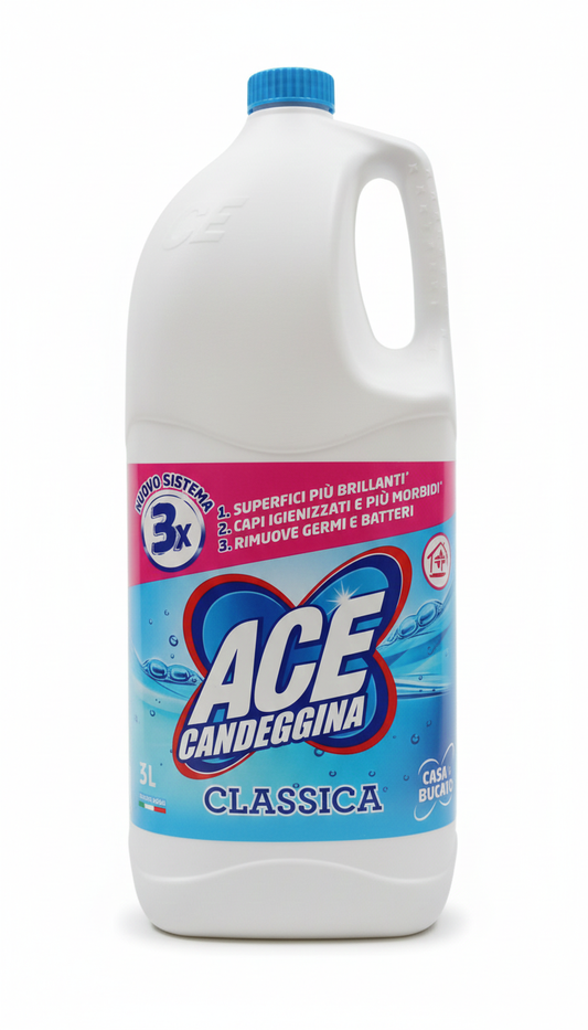 ACE Candeggina Classica 5 Litri | Maxi Formato Convenienza | Igienizzante Profondo Casa e Bucato | Tecnologia Proteggi-Fibra | Rimuove oltre il 90% degli Allergeni