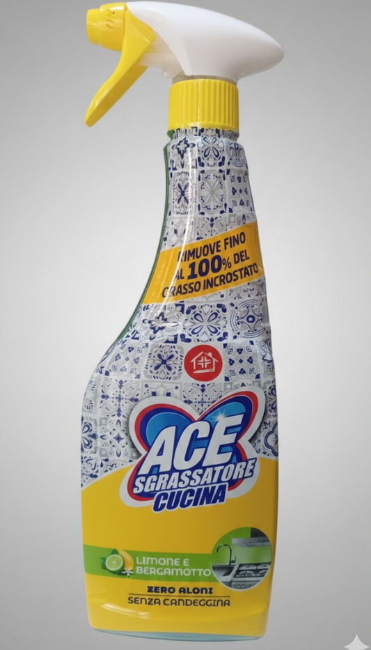 ACE Sgrassatore Cucina Professionale | 600ml | 100% Senza Candeggina | Potere Sgrassante su Incrostazioni e Grasso Ostinato | Fragranza Limone & Bergamotto