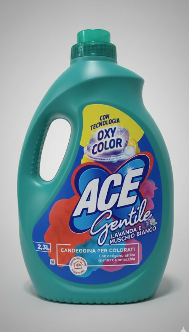 ACE Gentile Lavanda & Muschio Bianco 2.3 Litri | Candeggina Delicata per Capi Colorati e Delicati | Tecnologia Oxy-Color Anti-Macchia | Igienizzante con Ossigeno Attivo