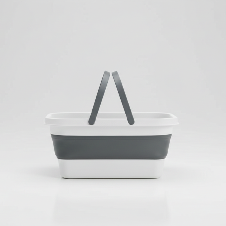 AD Trend Cestino Pieghevole Salvaspazio con Manici - 48x28x21.5 cm, Grigio/Bianco