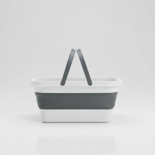 AD Trend Cestino Pieghevole Salvaspazio con Manici - 48x28x21.5 cm, Grigio/Bianco