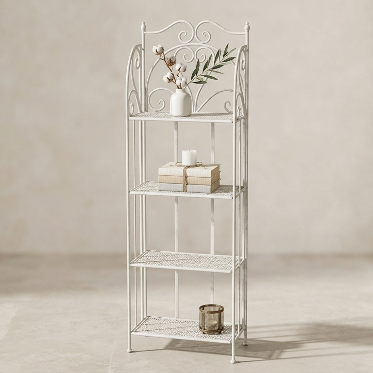 Mensoliera AD TREND in Ferro Bianco Shabby Chic – Scaffale Verticale Salvaspazio a 4 Ripiani per Bagno, Cucina e Ingresso