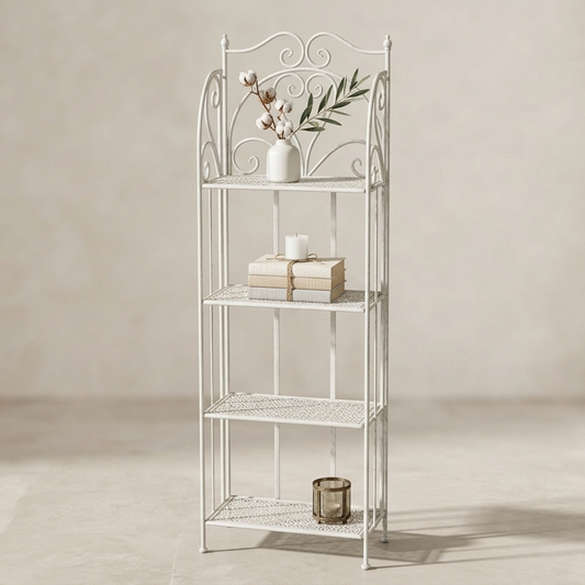 Mensoliera AD TREND in Ferro Bianco Shabby Chic – Scaffale Verticale Salvaspazio a 4 Ripiani per Bagno, Cucina e Ingresso
