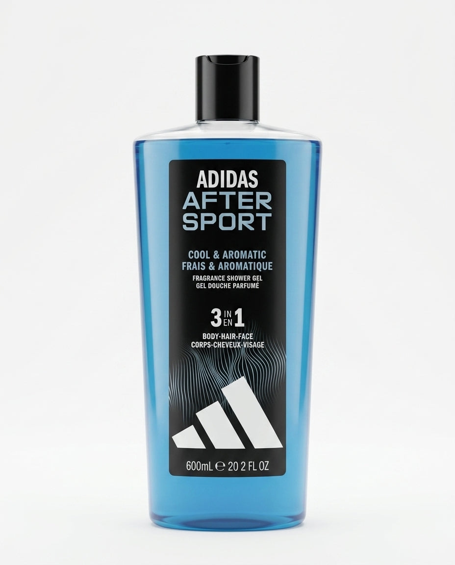 Adidas After Sport Gel Doccia 3in1 600 ml, detergente per corpo, capelli e viso con formula vegana, senza tensioattivi a base di solfati e fragranza fresca e aromatica.