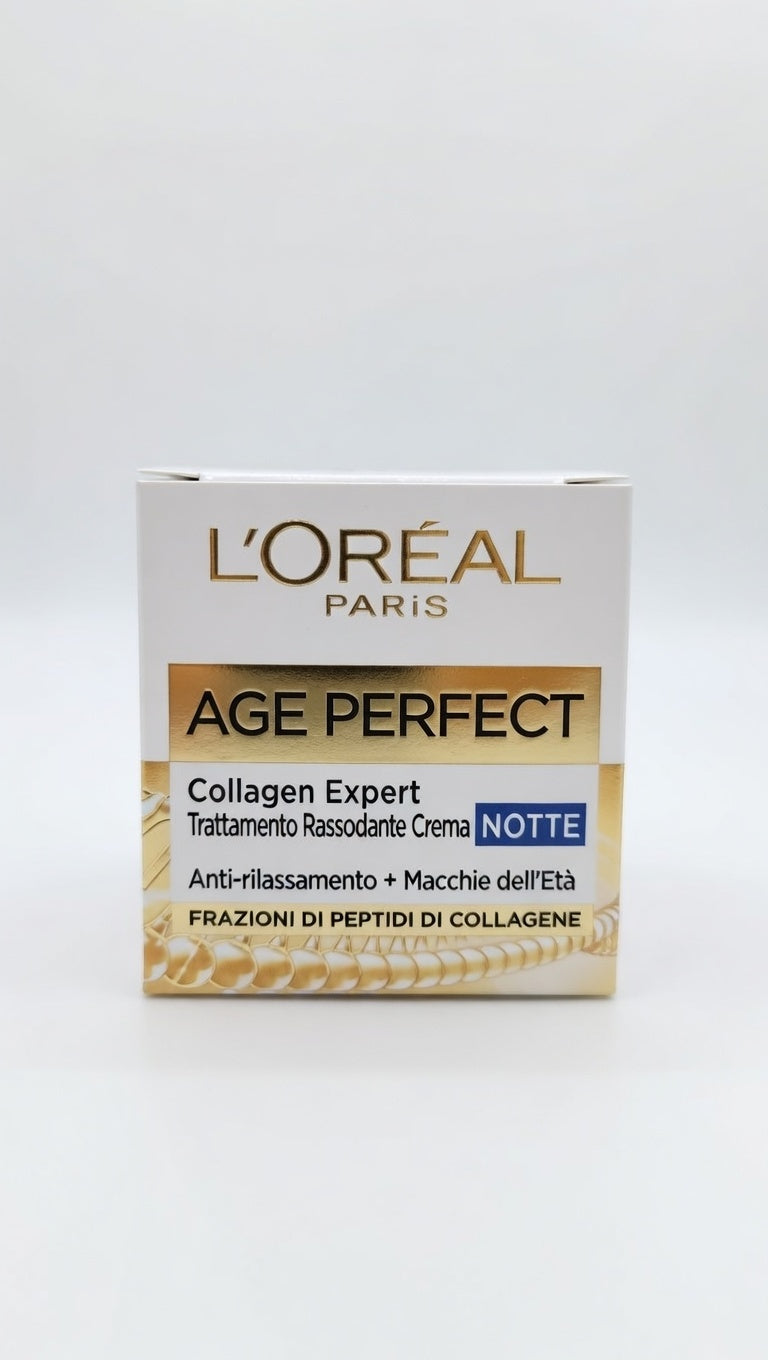 L'Oréal Age Perfect Collagen Expert Crema Notte 50ml – Trattamento Rassodante Anti-Rilassamento e Anti-Macchie con Peptidi di Collagene