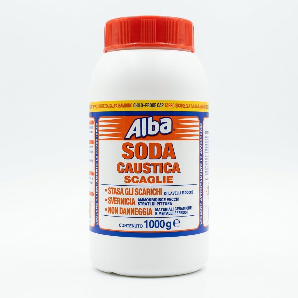 Alba Soda Caustica in Scaglie 1 kg Idrossido di Sodio Anidro 98/99% – Disotturante Scarichi e Sverniciatore Professionale