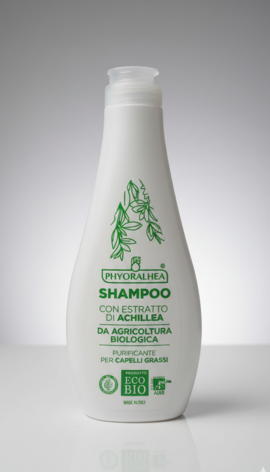 PHYORALHEA Shampoo Capelli Grassi Eco Bio 250ml | Con Estratto di Achillea Biologica | Azione Purificante e Sebo-Regolatrice | Certificato AIAB e Vegan OK