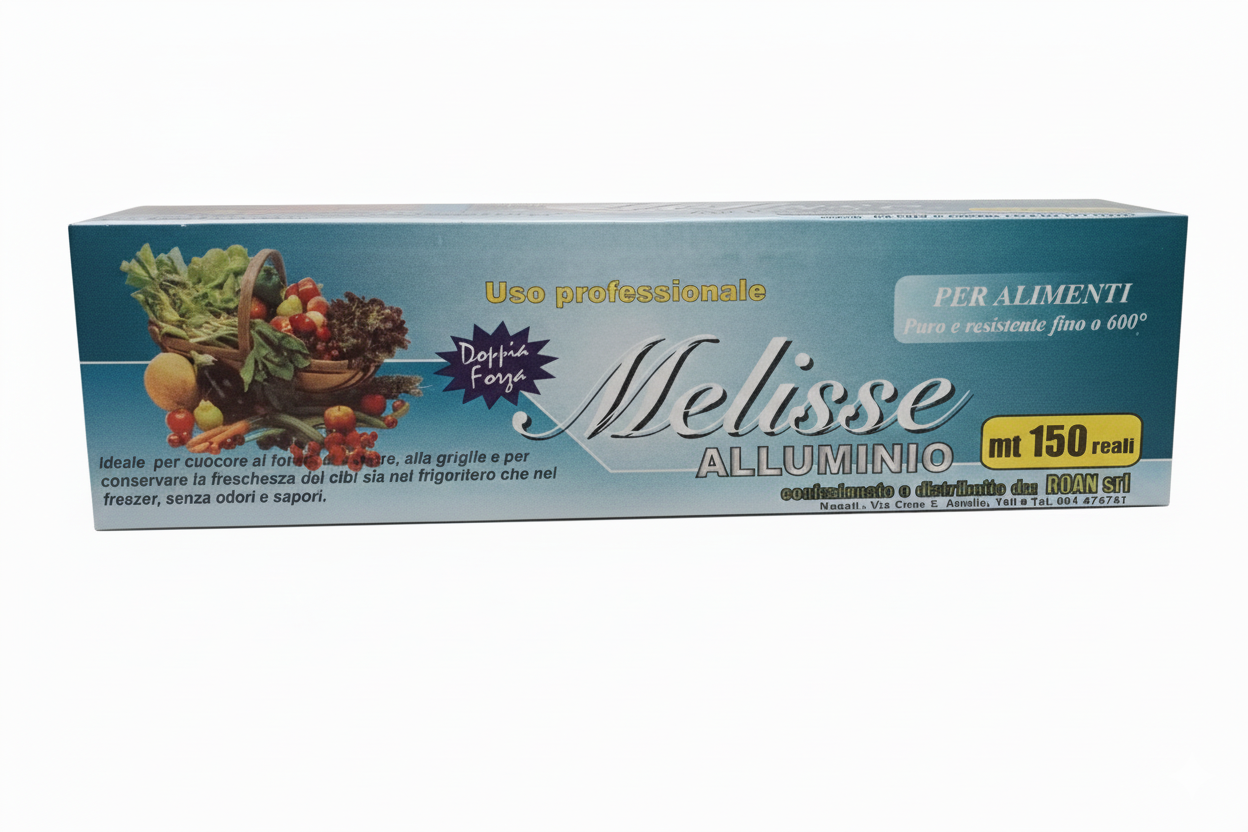 Melisse | Alluminio in Rotolo da 150 Metri | Uso Professionale e Grandi Scorte | Barriera Protettiva per Cottura e Conservazione | Ideale per Forno, Griglia e Vapore | 100% Riciclabile