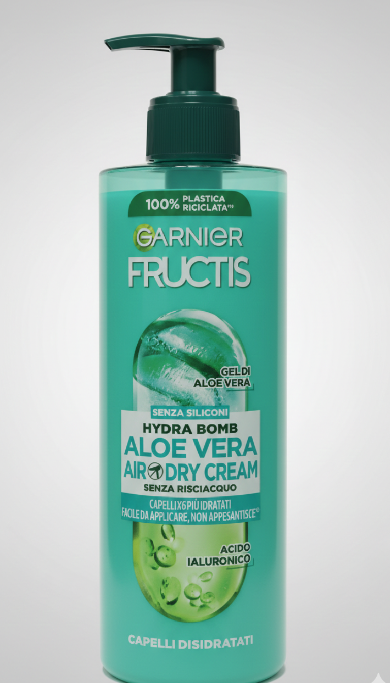 Garnier Fructis Aloe Hydra Bomb Air-Dry Cream 400ml crema senza risciacquo idratante per capelli con aloe vera e glicerina vegetale, effetto anti-crespo 48 ore.