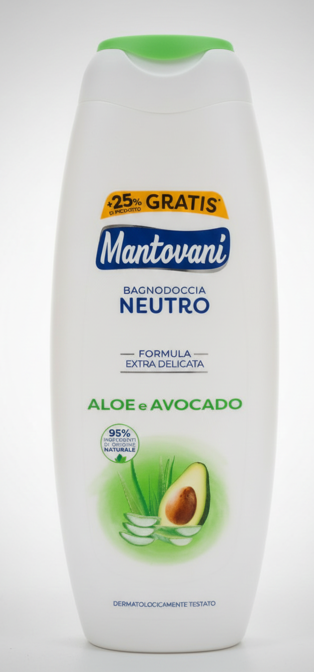 Mantovani Bagnodoccia Ipoallergenico 500ml (400ml + 25% Gratis) | pH Neutro e Dermoprotettivo | Varie Fragranze per Pelli Sensibili